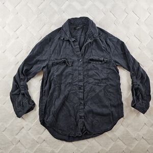 Quince Utility Button Down Shirt Womens Large Black Washed Out Black